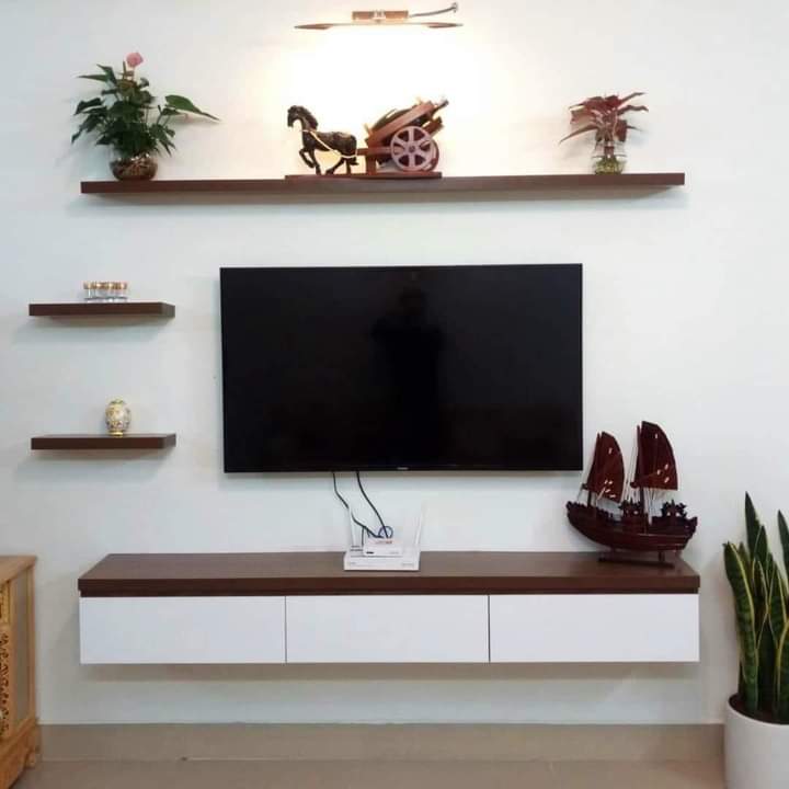 Kệ Ti Vi Gỗ Ép Công Nghiệp Treo Tường Mẫu 04 Hải Phòng